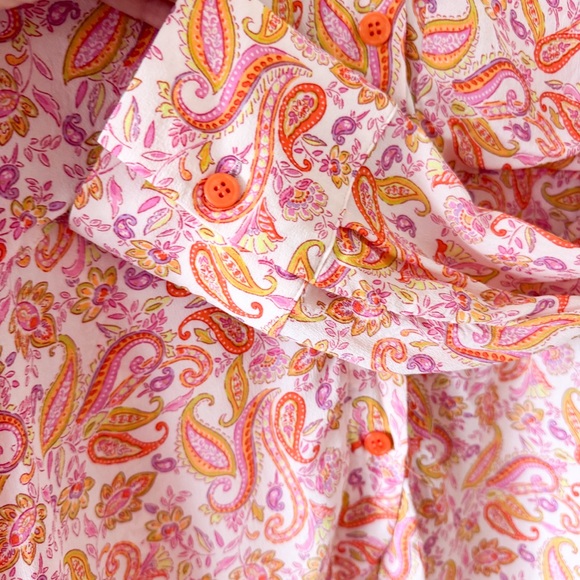 Zara Paisley Print Button-Up Orange Blouse Size Small - Picture 4 of 7